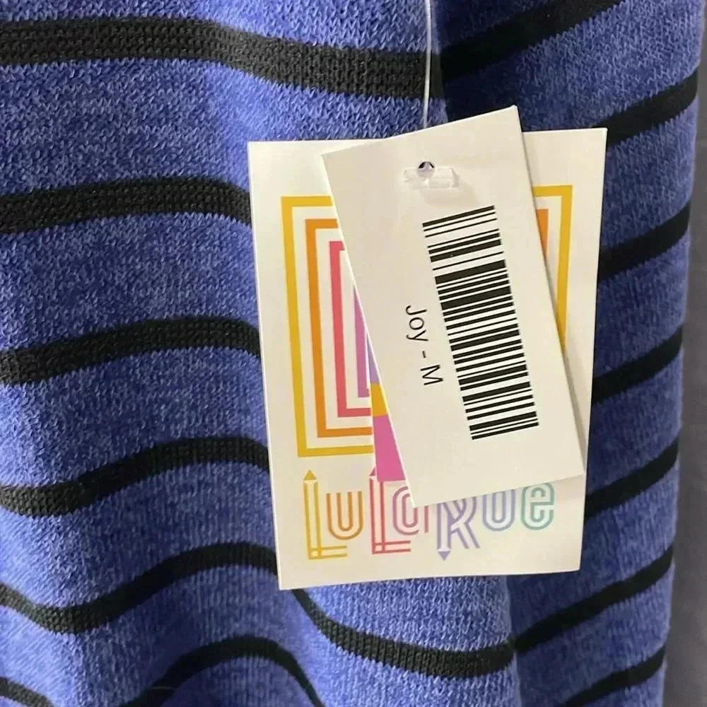 LuLaRoe Joy NWT Women’s M Black Striped High Slits Royal Blue Open Maxi Cardigan - Picture 6 of 9